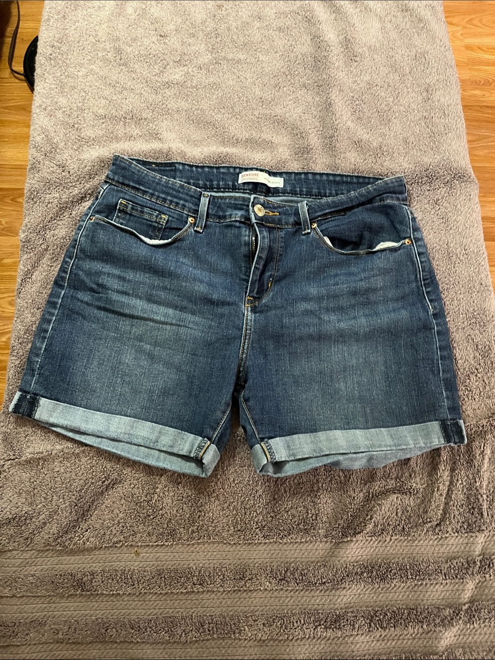 Signature by Levi Strauss Dark Blue Denim Cuffed Shorts